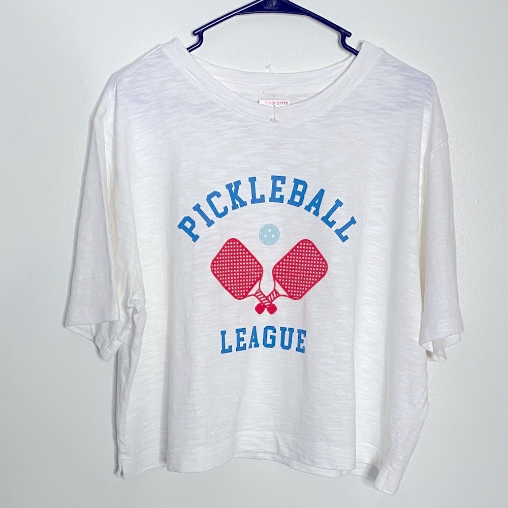 Lou & Grey Pickleball League Graphic T-Shirt Cream Size XL Soft Relaxed Fit
